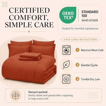 CozyLux King Size Comforter Set Terracotta, 7 Pieces Bed in a Bag