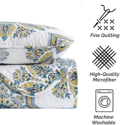 Twin Daybed Cover Set, Quilted 6-Piece Bedding with Shams, Infinity Aqua