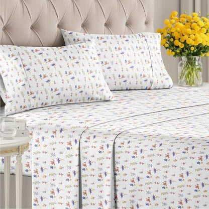 Full 4 Piece Boho Botanical Floral Sheet Set - Soft & Cooling - Calico