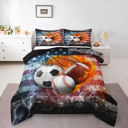 Erosebridal Sports Balls Comforter Set for Kids Boys Girls