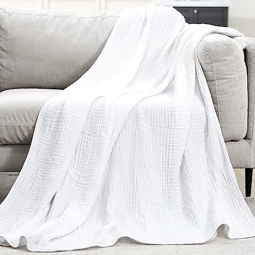 Yoofoss Muslin Blanket 100% Organic Cotton Large Twin Size 60" x 80" for Bed Couch Summer Gauze Blanket for Adults Lightweight and Breathable White
