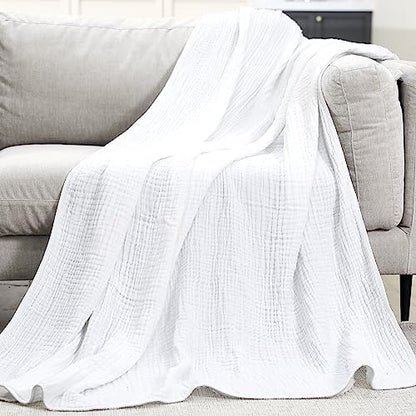 Yoofoss Muslin Blanket 100% Organic Cotton Large Twin Size 60" x 80" for Bed Couch Summer Gauze Blanket for Adults Lightweight and Breathable White