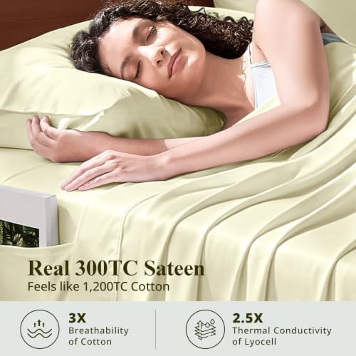 Bamboo Viscose Sheet Set Queen Size, Cooling Sheets Bed Set 4pcs