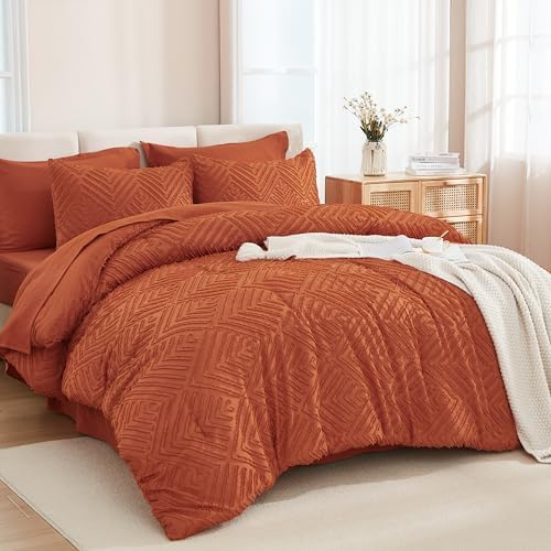 Andency Oversized Queen Comforter Set 7 Pieces, Burnt Orange