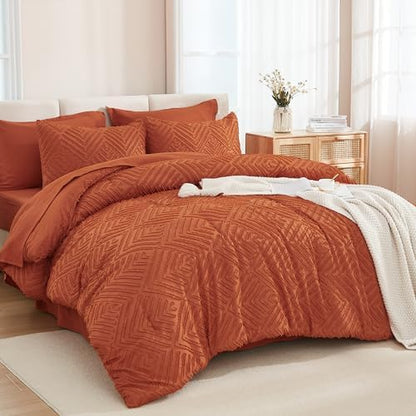 Andency Oversized Queen Comforter Set 7 Pieces, Burnt Orange