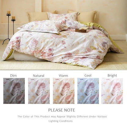 Floral Comforter King Size - 100% Long Staple Cotton Gradient Reversible Comforter Set 3pcs, Breathable and Hypoallergenic Bedding Set