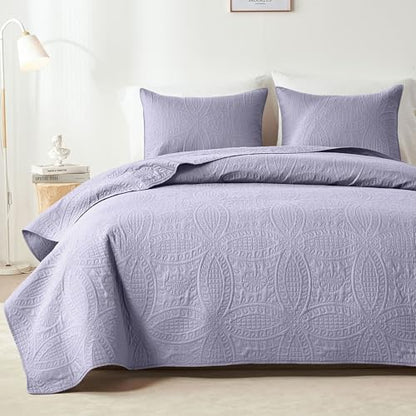 akkialla Lavender Full/Queen Quilt Set,Ultrasonic Lightweight Bedspread Coverlet for Modern Minimalist Bedroom,Soft Microfiber Coin Pattern Bedding,3-Piece (1 Quilt,2 Pillow Shams)
