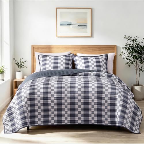 King Quilt-Lightweight Bedspread Plaid Quilt King Size Quilt Bedding Set