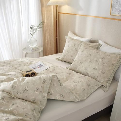 Vintage Floral Comforter Set Twin XL Garden Style Flower Leaves Boho Floral Bedding Comforter Fluffy Soft Cottagecore Bedding Set Lightweight Botanical Comforter Set with 2 Pillowcases for All Season