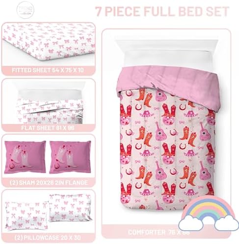 Trend Collector Cowgirl Full Comforter Set 7 Piece Kids Bedding, Pink