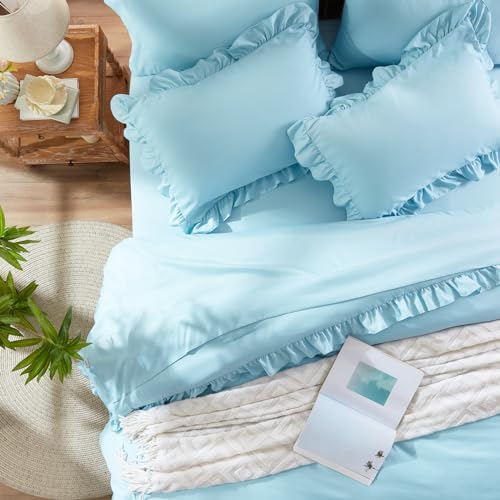 Anluoer Queen Comforter Set 7 Piece, Ruffle Bed in a Bag Queen Bedding Sets
