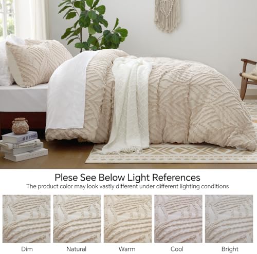 BEDELITE Boho Comforter Set Twin - Tufted Boho Bedding Set, Cream Beige