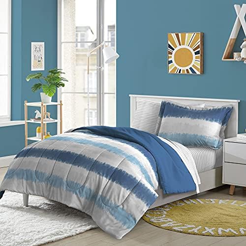 Dream Factory Tie Dye Stripe Kids Bed in a Bag Microfiber Blue Full 7-Piece