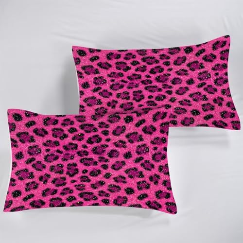 Hot Pink Cheetah Print Bedding Set Full/Queen Leopard Print Comforter for Women Girls Bedroom Animals Quilt Bed Set 1 Comforter 2 Pillowcases