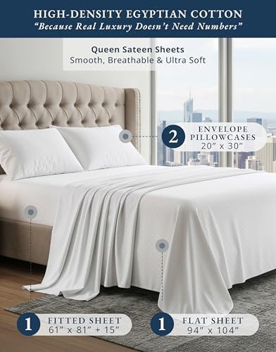 LANE LINEN Queen Size Sheets Deep Pocket Sateen Weave - White Swiss Dot