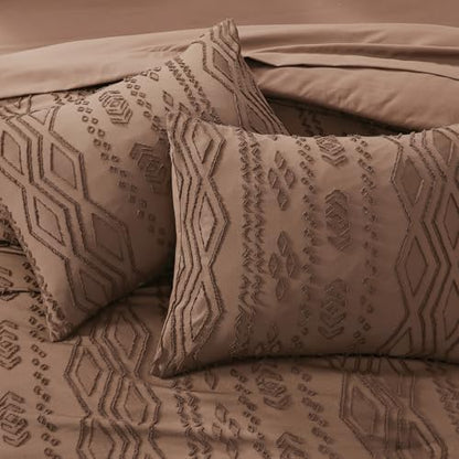 King Size Comforter Set Brown Tufted Boho Bedding Sets Farmhouse 7 Pieces
