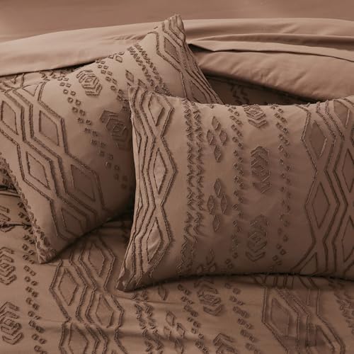 Queen Comforter Set Brown Tufted Boho Bedding Sets Farmhouse 7 Pieces