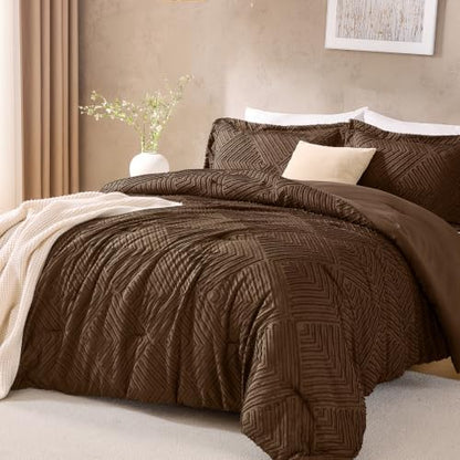 JOLLYVOGUE Twin/Twin XL Comforter Set, Boho Tufted 2PCS Bed Set, Brown