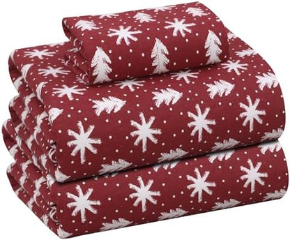 RUVANTI Flannel Sheets Twin Size, Red Christmas