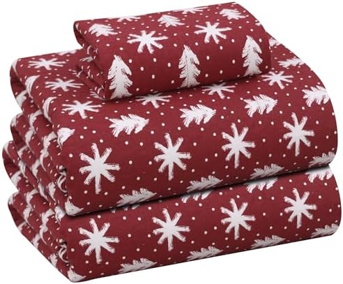 RUVANTI Flannel Sheets Twin XL Size, Red Christmas