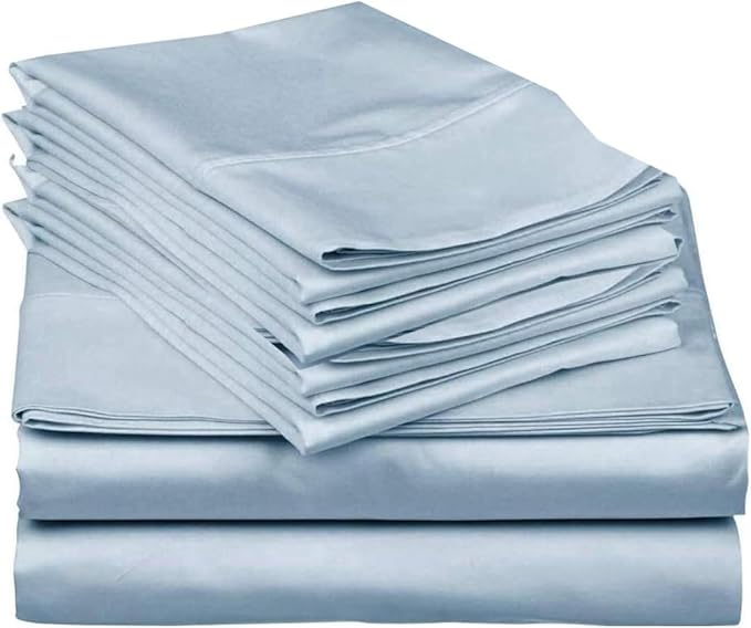 Mattress-Homes Ultra-Soft Breathable, Hotel Luxury Collection, Split King Size 7 Piece Crisp Sheet Set, 100% Egyptian Cotton, Extra Deep Pocket Upto 21", Machine Washable Sheets in Light Blue Solid