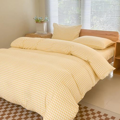 NSNLGSGC Yellow Gingham Duvet Cover Set, King