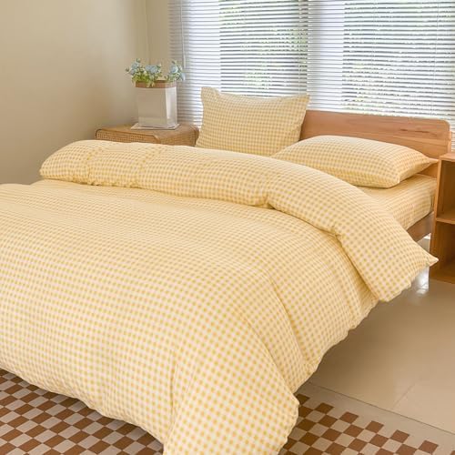 NSNLGSGC Yellow Gingham Duvet Cover Set, Queen