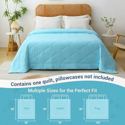 Viviland Cooling Blanket for Hot Sleepers, Cooling Comforter King Size, Breathable Lightweight Double-Sided Summer Blanket, Comfortable Soft All Season Blue 106 x 90 inches