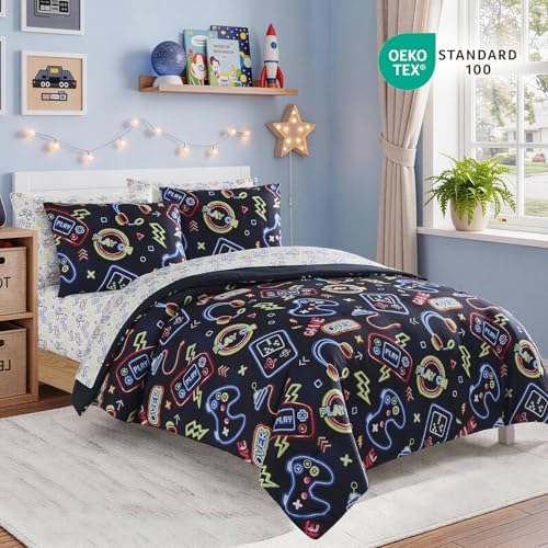 Full Comforter Set for Boys -7 Pieces Gamer Full Size Bedding Sets for Kids