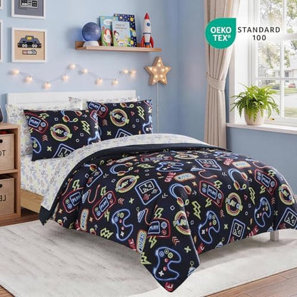 Full Comforter Set for Boys -7 Pieces Gamer Full Size Bedding Sets for Kids