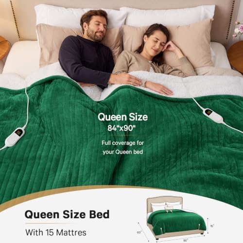 Heated Electric Blanket Queen Size, Dual Control, 84" x 90", Moss