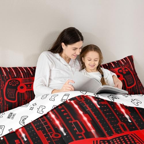 Feelyou Kids Boys Red Gamer Bedding Set Queen Size