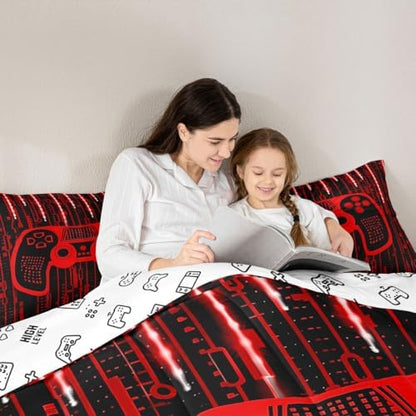 Feelyou Kids Boys Red Gamer Bedding Set Full Size