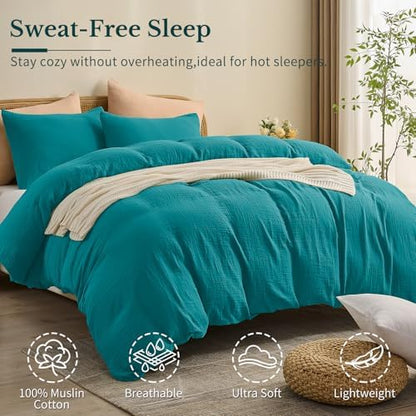 MEISHANG Muslin Duvet Cover Queen Size - 100% Organic Cotton