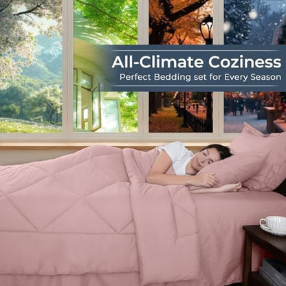 HEVUMYI 7-Piece Full Comforter Set, Dusty Pink Bed in a Bag