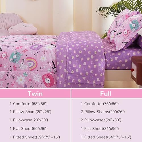 Viviland Kids Full Bedding Sets, Girls Comforter, Pink Cat