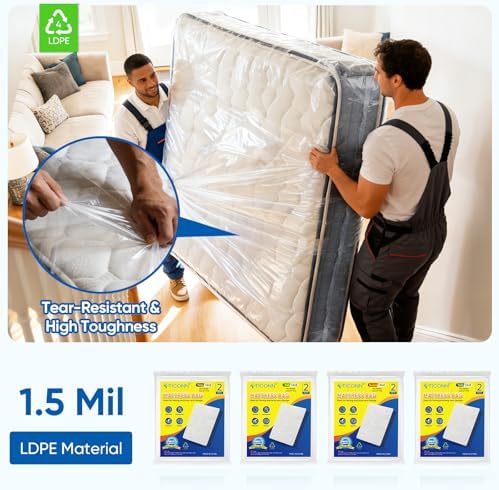 TICONN 1PK Plastic Mattress Bags for Moving, Waterproof Mattress Cover