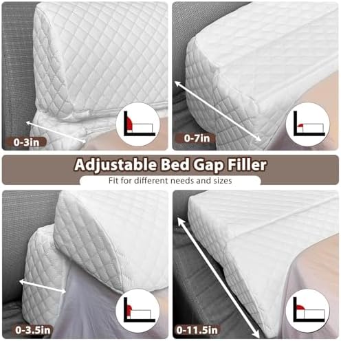 4 Modes Queen Size Pillow Wedge for Headboard Gap, Foldable Bed Wedge Pillow, Bed Gap Filler Fill The Gap (0-7"), Mattress Gap Filler Long Pillow Between Headboard and Mattress - White