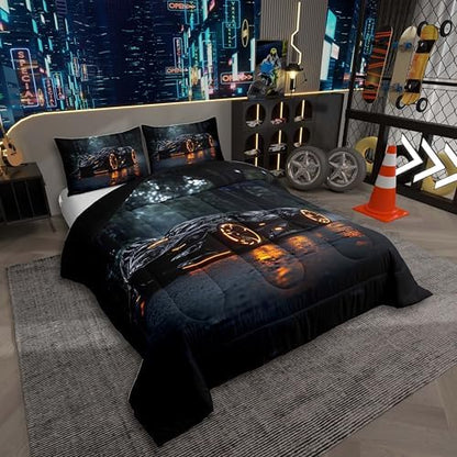 Boys Sports Car Comforter,Cool Black Race Car Bedding Set Twin Size for Kids Boys Girls Teens,3D Racing Cars Bedding Comforter Sets,Extreme Sports Theme Quilt Racing Games Race Cars Room Decor