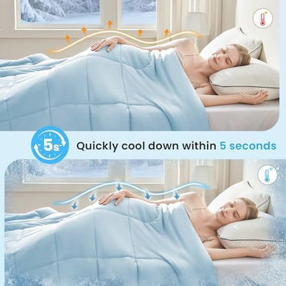 HYLEORY Cooling Comforter Queen Size - Summer Cooling Blanket for Hot Sleepers/Night Sweats, Double-Sided Cold Touch Silky Ice Comforters, Breathable Lightweight Beddings, Cool Blue, 90"x90"