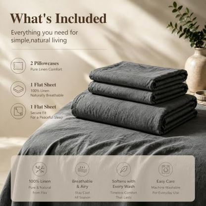 MEISHANG 100% French Linen Sheets California King,4 Pcs,16" Deep Pocket
