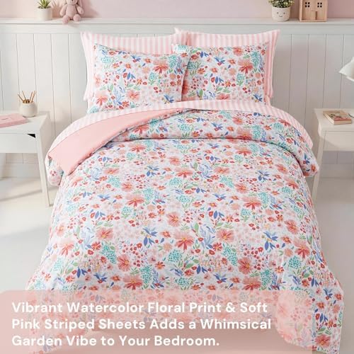 Full Size Comforter Sets for Girls - 7 Pieces Floral Full Size Bedding Sets