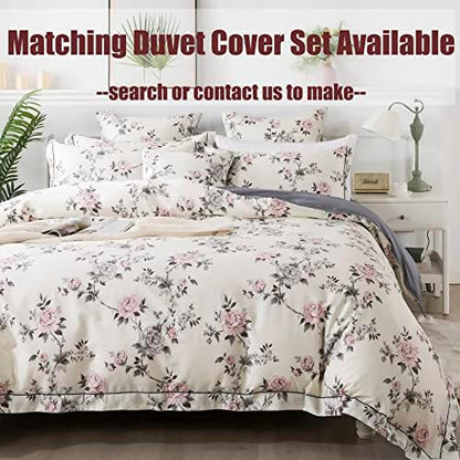 FADFAY Floral Sheets Set Full Vintage Rose Floral Bedding Shabby Grey and Pink Peony Print Sheets Farmhouse Bedding 800 Thread Count 100% Egyptian Cotton Soft Deep Pocket Fitted Sheet 4Pcs, Full Size