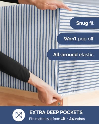 Extra Deep Flex Top Split Head King Sheet Set - 6pc Sheets - Blue Stripes