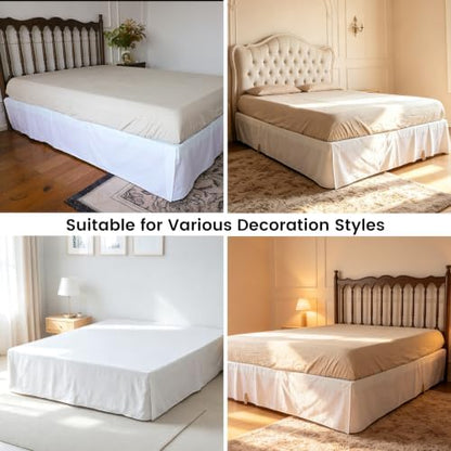 FALUCA Corner Split 14" Bed Skirt - Drop Linen Blend & Platform Pure Cotton, Wrap Around Tailored Drop Dust Ruffle for Farmhouse & Bedrooms, Breathable Cozy, Easy-Fit Bedding (King White 14")