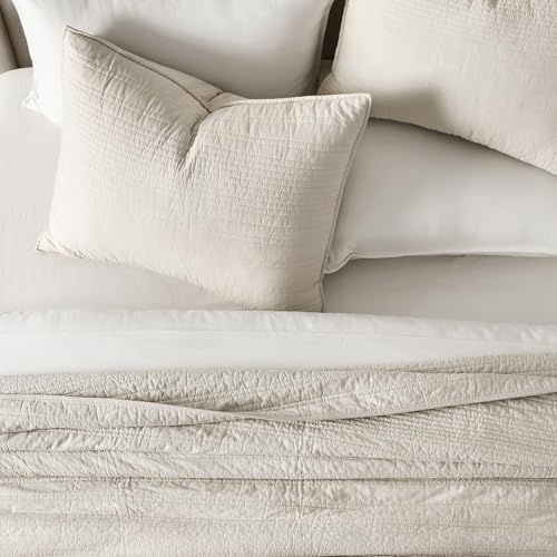 EVERGRACEHOME 100% Cotton Modern Lines Quilt Set Queen Size, Birch