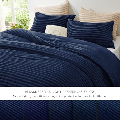EXQ Home Fluffy Comforter Set California King,3 Pieces Bed Set,Navy Blue