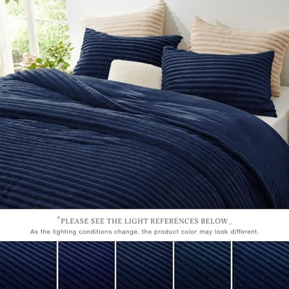 EXQ Home Fluffy Comforter Set California King,3 Pieces Bed Set,Navy Blue