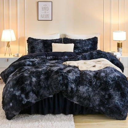 Andency Tie-Dyed Black Blue Comforter Full Size Set, Fluffy Bedding Set