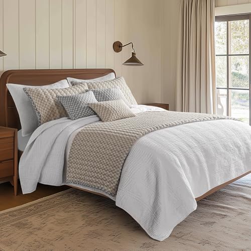 Levtex Home Cloud Waffle Twin XL/Twin Quilt Set (68x86in) with 1 Pillow Sham (26x20in) - Box Quilted Waffle Texture - Bright White - Cotton Twin Size Quilt Bedding Set - Lightweight Soft Pre-Washed